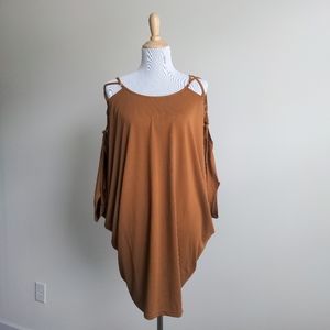 ENTRO Mini Dress strappy cold shoulder brown small